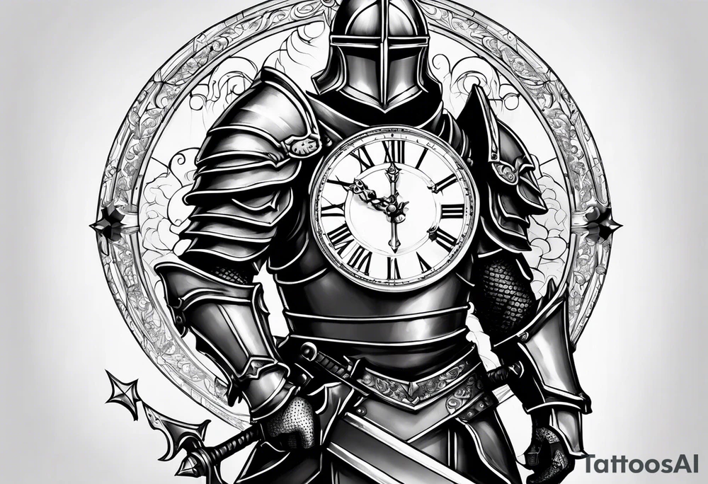 knight in heavy armor with clock tattoo idea