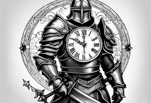 knight in heavy armor with clock tattoo idea