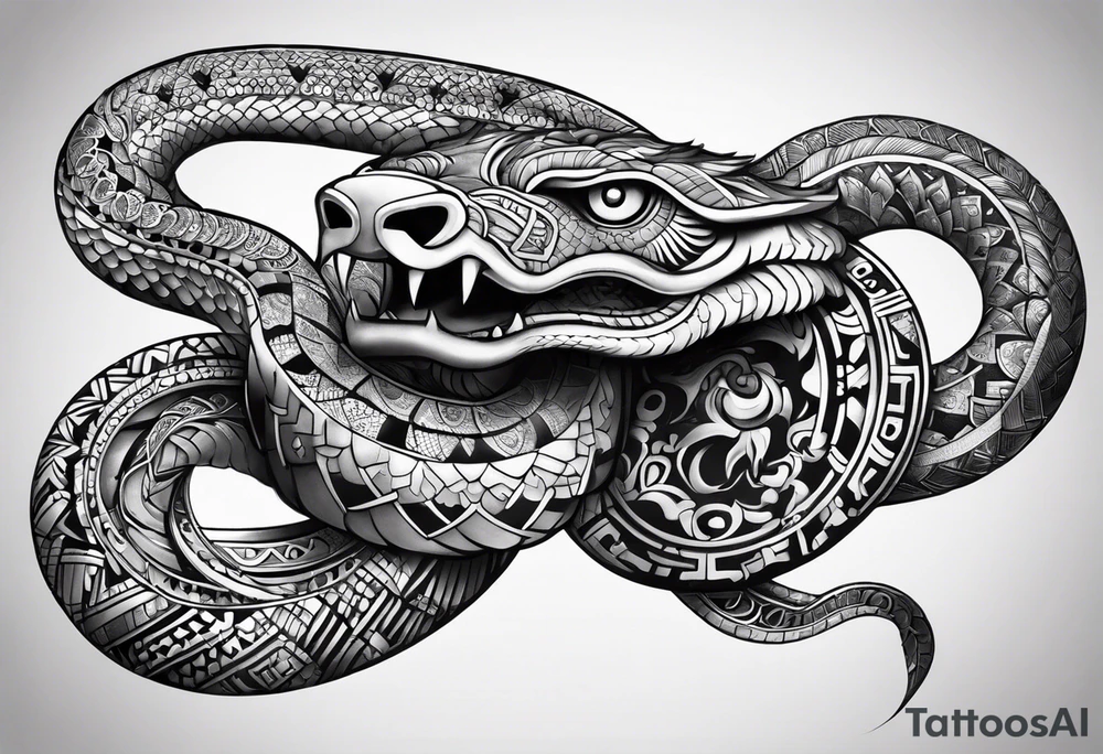 aztec snake sleeve tattoo idea