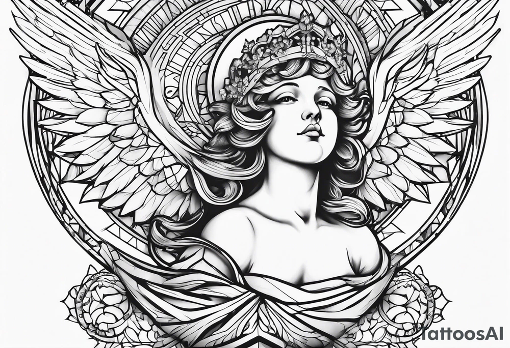 geometric cherub tattoo idea