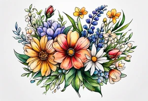 long stem wildflower bouquet tattoo idea