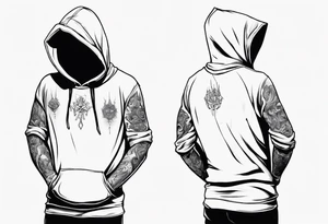 A human in a hoodie, looking down. tattoo idea