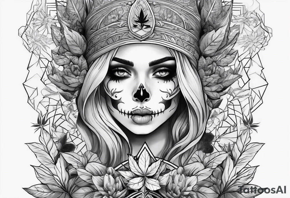 Weed skull girl smoke  one land with water tattoo idea