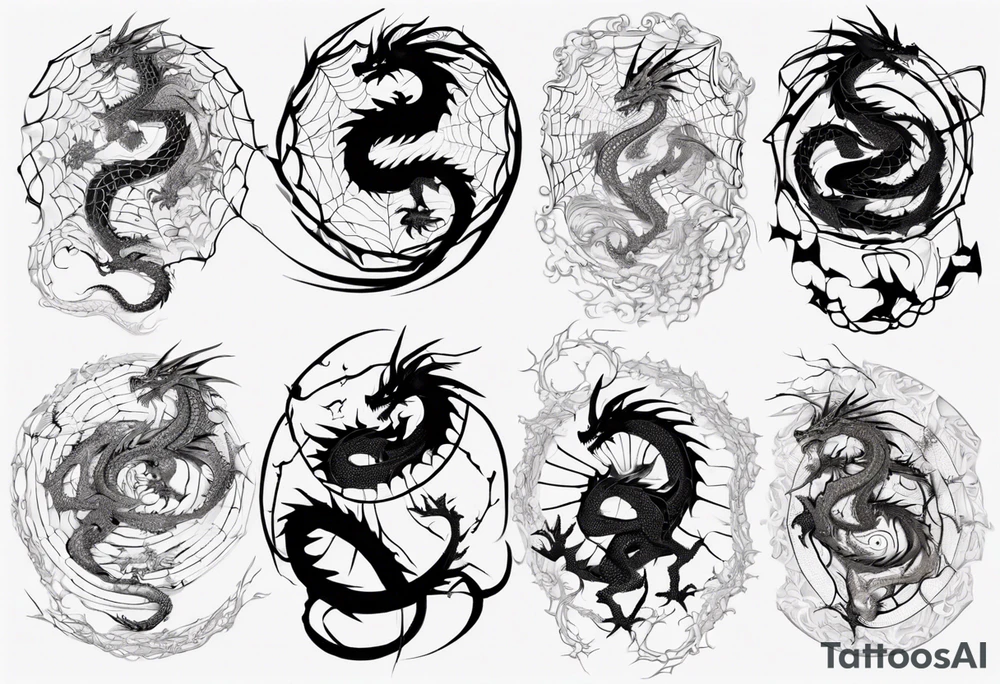 Dragon in a spiral spiderweb tattoo idea