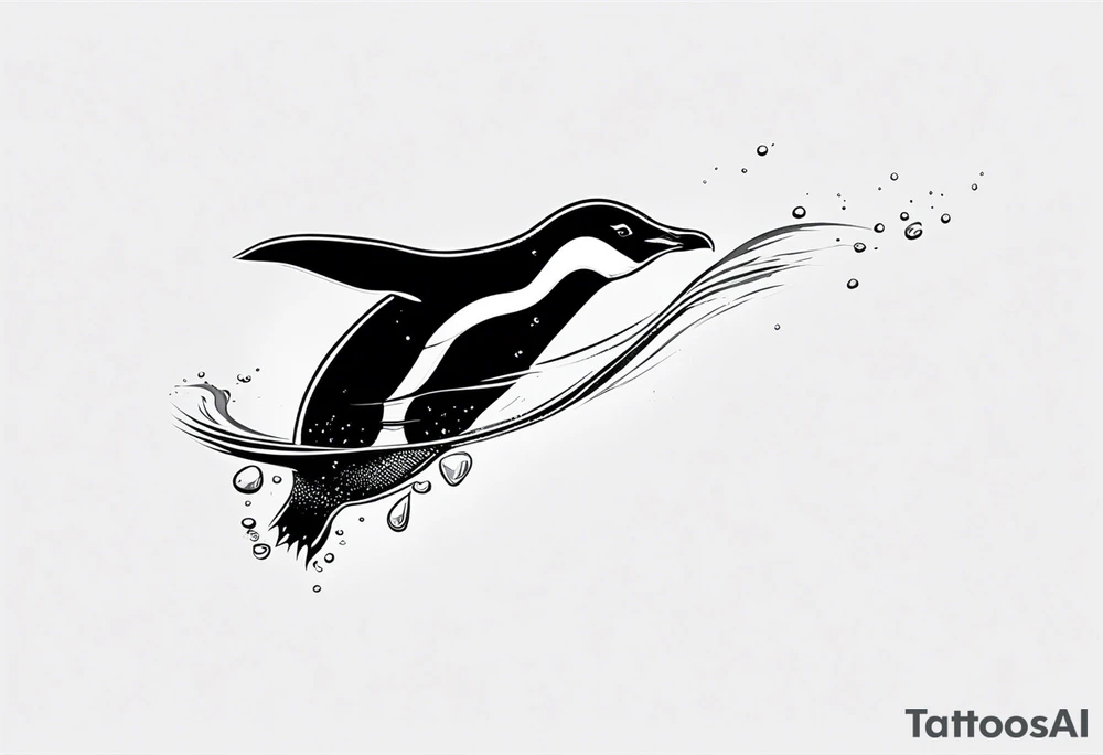 penguin swimming in water, very simple design tattoo idea