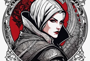 Inquisitor from Dragon Age against the backdrop of the bloody shadow of a dragon. With quote as long as my heart beats I will fight. tattoo idea