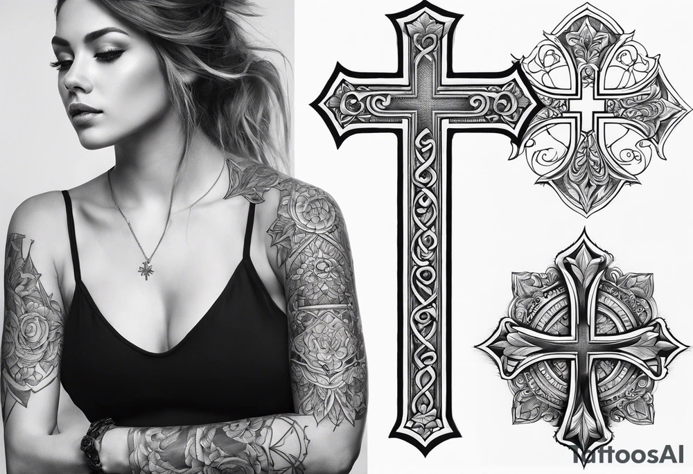 Simple cross tattoo with designs around it tattoo idea