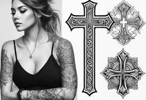 Simple cross tattoo with designs around it tattoo idea