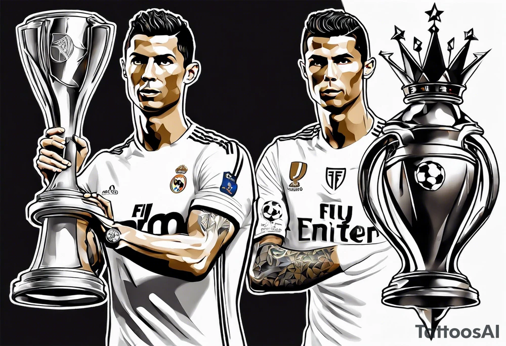 Cristiano Ronaldo holding champions league trophy tattoo idea