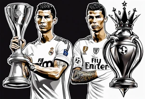 Cristiano Ronaldo holding champions league trophy tattoo idea