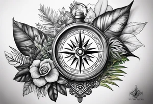 sleeve, jungle plants, compass, all-seeing eye tattoo idea