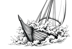Close-up of a Viking ship's prow cutting through turbulent, foamy sea spray. tattoo idea