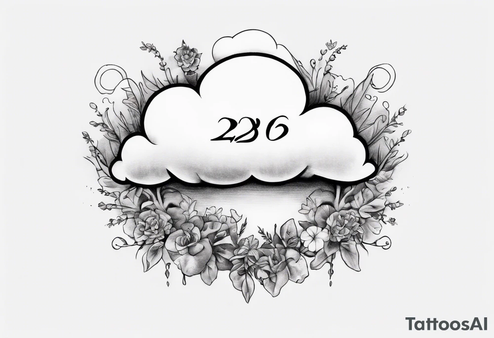 a forearm tattoo with a cloud with little plants and underneath it the date 12.08.05 tattoo idea