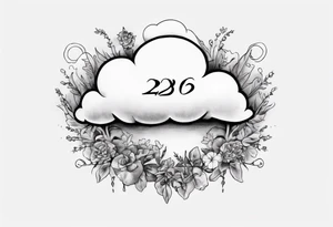 a forearm tattoo with a cloud with little plants and underneath it the date 12.08.05 tattoo idea
