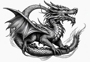 Dragon without wing is wrapped around a sword tattoo idea