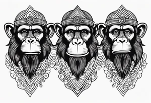 Three wise monkeys: one with his hands on eyes, one with his hands on mouth, one with his hands on ears.
They look wise and cool tattoo idea
