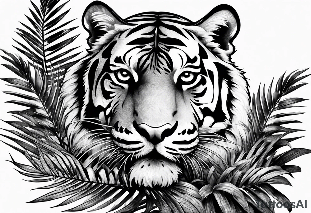 tiger laying on palm tree tattoo idea