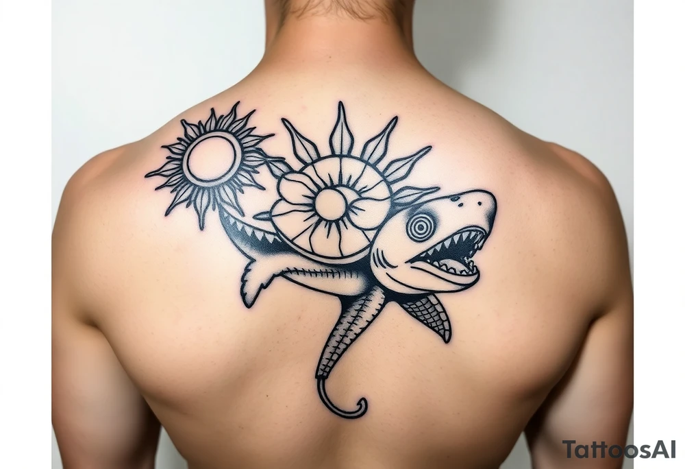 Polynesian sun turtle shark manta fish hook Geiger tattoo idea