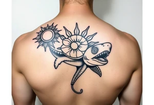 Polynesian sun turtle shark manta fish hook Geiger tattoo idea