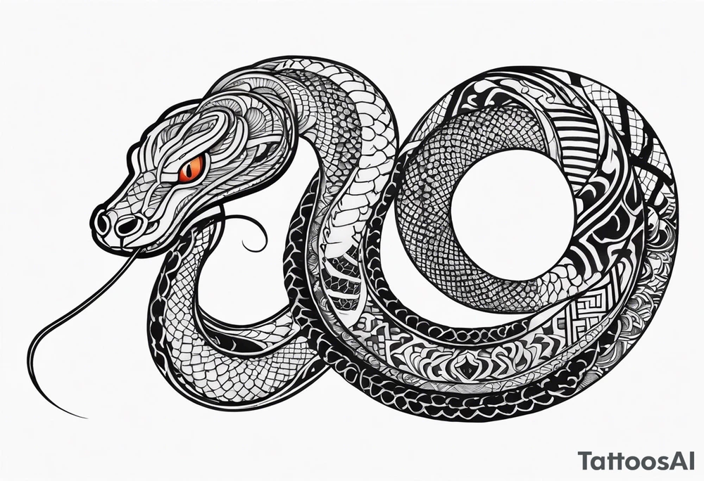 Snake tattoo for placement down along the spine with the head positioned at the bottom in japanese style to symbolise a journey of healing and transformation with reference to ying yang tattoo idea
