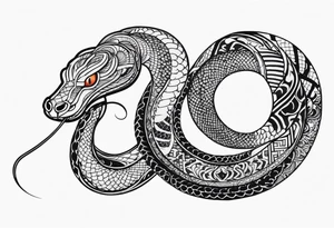 Snake tattoo for placement down along the spine with the head positioned at the bottom in japanese style to symbolise a journey of healing and transformation with reference to ying yang tattoo idea