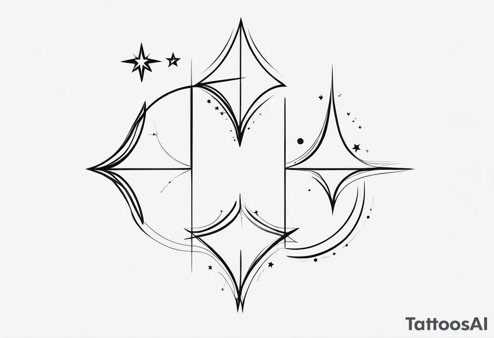 3 stars of different shapes united by a fine line, like a chain or a constellation tattoo idea