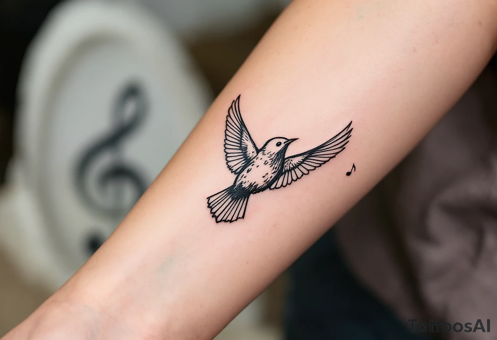 bird with music symbol tattoo idea