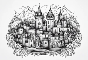 medieval tribal city land vignette tattoo idea