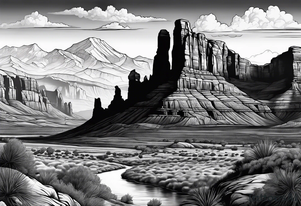 renaissance style Colorado plateau and valley with great vastness tattoo idea