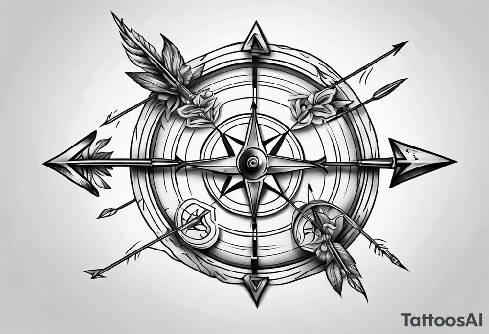 bow arrow with compass in the middle tattoo idea