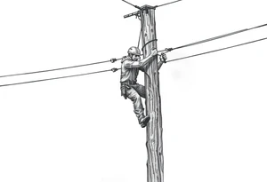 power lineman climbing a wooden 12kv pole. Make the pole a cross that has a hidden resemblance to god. tattoo idea