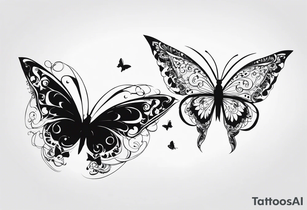 The word saudade turning into the number 8:18 with butterflies tattoo idea