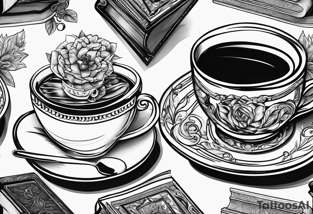 4 stacked books with a cup of coffee on top tattoo idea