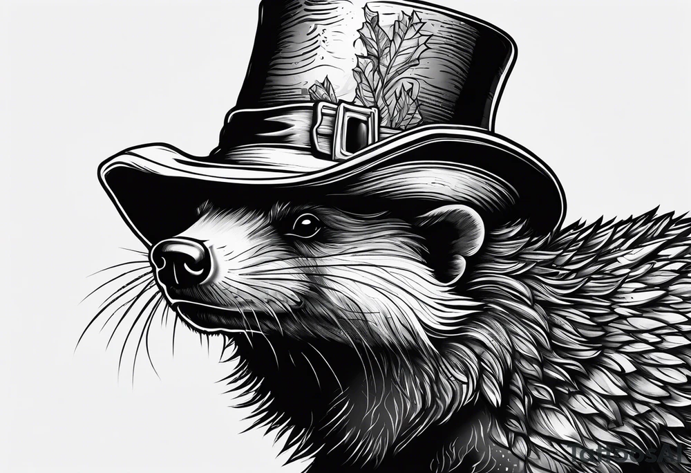 Honey badger wearing leprechaun hat tattoo idea