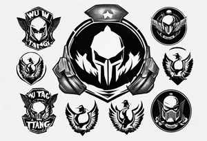 wu tang logo and army helmet in circle tattoo idea