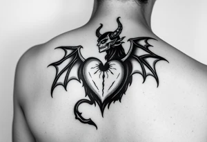 Man having heart broken buy demon women dark evil tattoo idea
