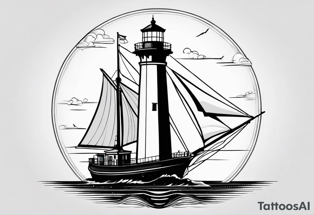 maritime lighthouse partially hidden by its large fixed sails. tattoo idea maritime lighthouse partially hidden by its large fixed sails. tattoo idea
