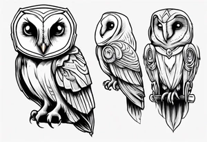 Wise Crowned barn  Owl looking to the rights tattoo idea