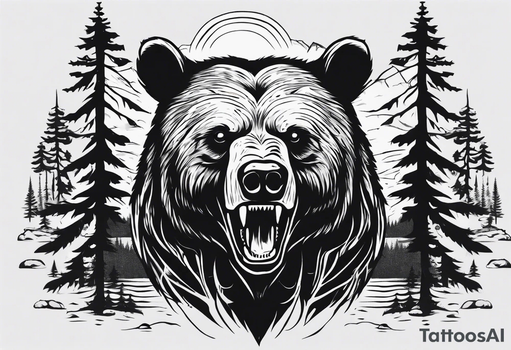 bear head, forest, lake, appalachia, arm sleeve tattoo tattoo idea bear head, forest, lake, appalachia, arm sleeve tattoo tattoo idea