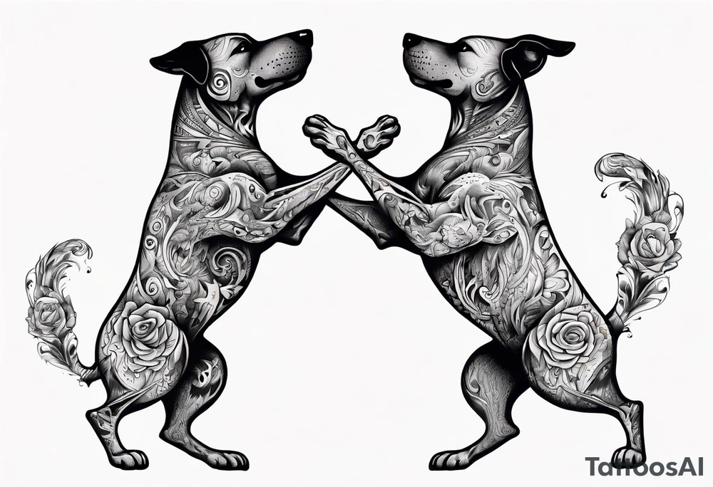 two dogs dancing on their hind legs. tattoo idea