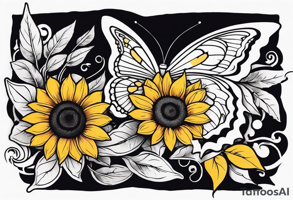 Arm sleeve with sunflowers and butterflies tattoo idea