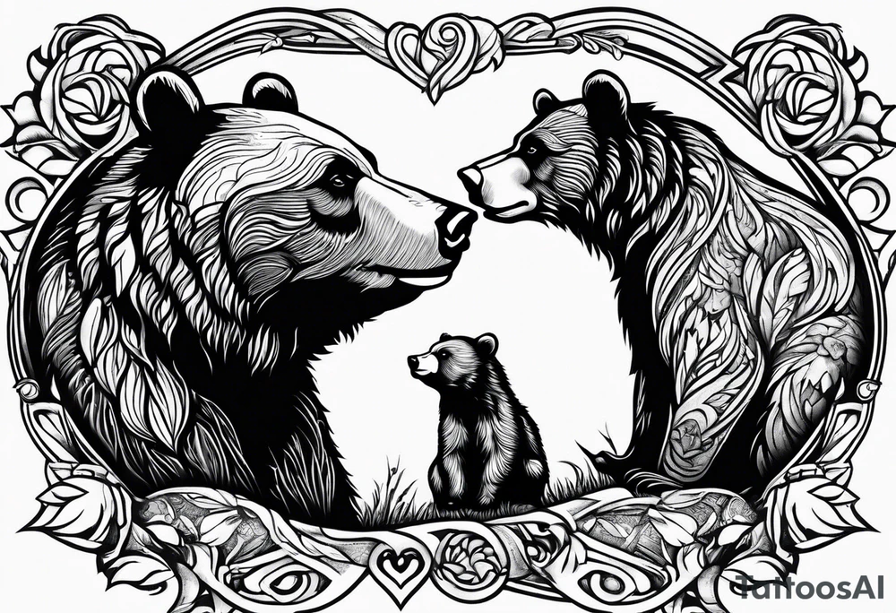 mother bear with cub facing each other looking at each other tattoo idea