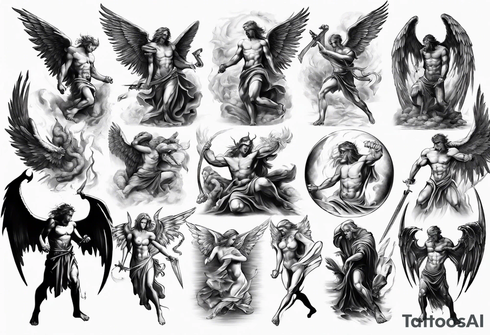 biblical angels 
fighting demons tattoo idea