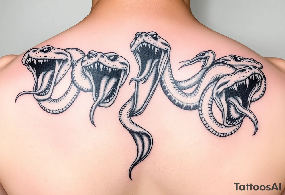 All different kind of venomous snakes with teeth and tongues out tattoo idea