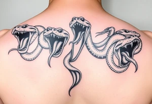 All different kind of venomous snakes with teeth and tongues out tattoo idea
