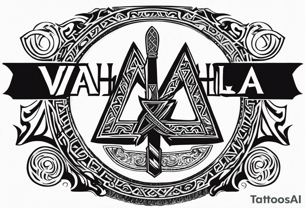 Valhalla sword shield axe Valknut tattoo idea