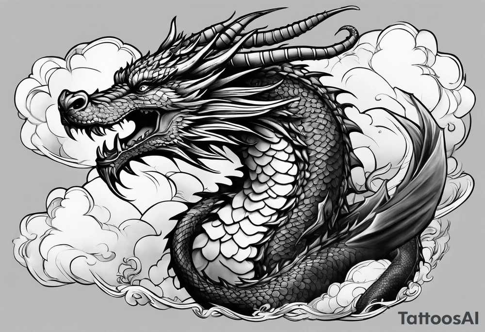 Ancient Dragon groing through Clouds tattoo idea