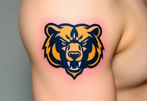 University of Northern Colorado bear mascot  head with Navy blue and yellow with UNC lettering Above head tattoo idea