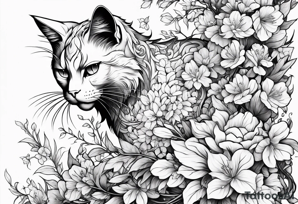 gundam cat covered in flowery vines, forearm tattoo tattoo idea