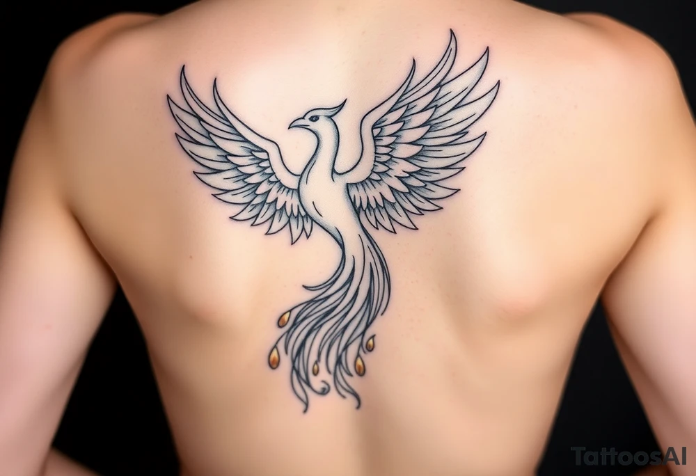 magnificent phoenix rising from golden flames with trailing embers tattoo idea